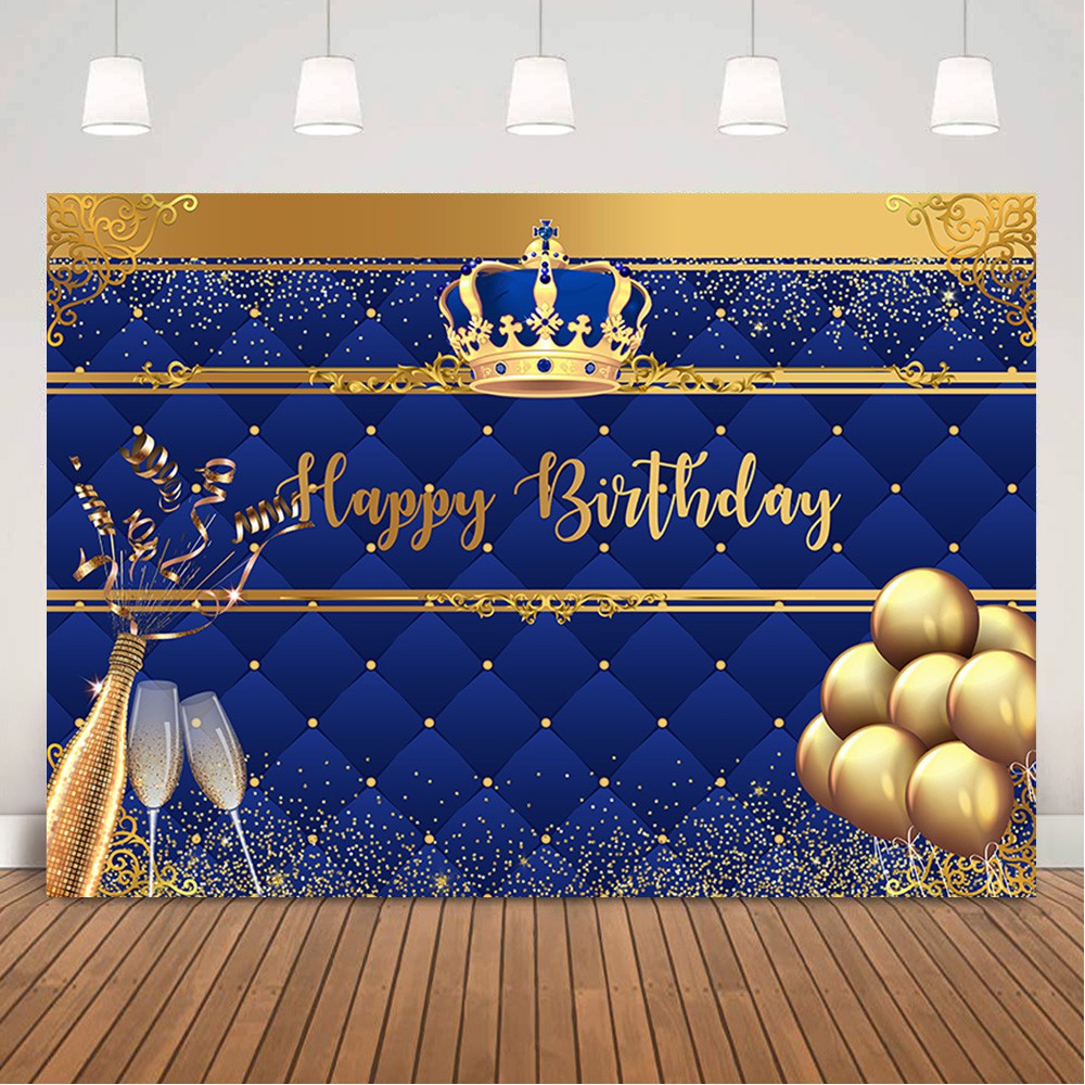 Royal Blue Prince Happy Birthday Backdrop Gold Glitter Balloons Newborn Baby  Birthday Background Cha | Shopee Philippines