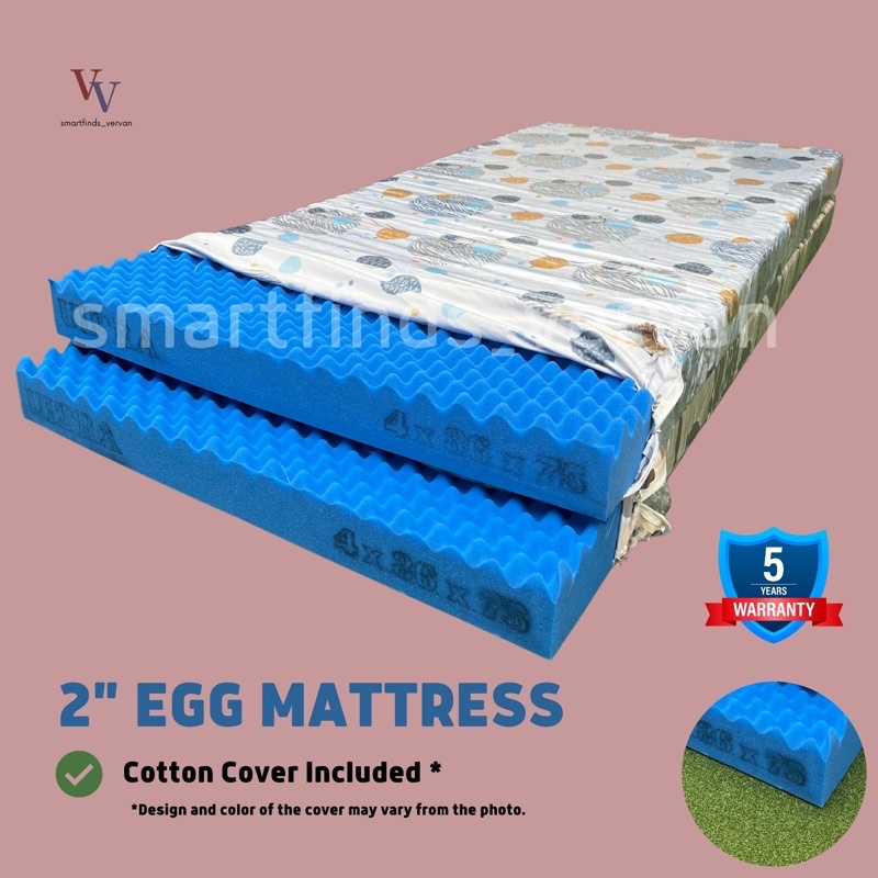 2 Inch Egg Mattress with FREE COTTON COVER and 5 YEARS WARRANTY