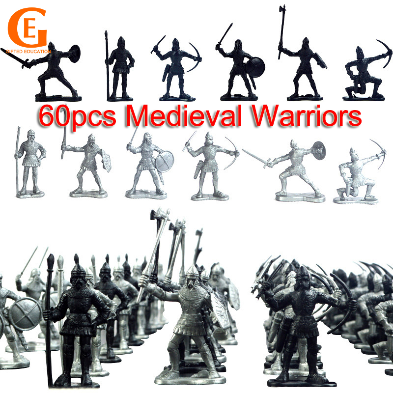 Set of 60Pcs Medieval Military Knights Warriors Kids Toy Soldiers Figure Model 