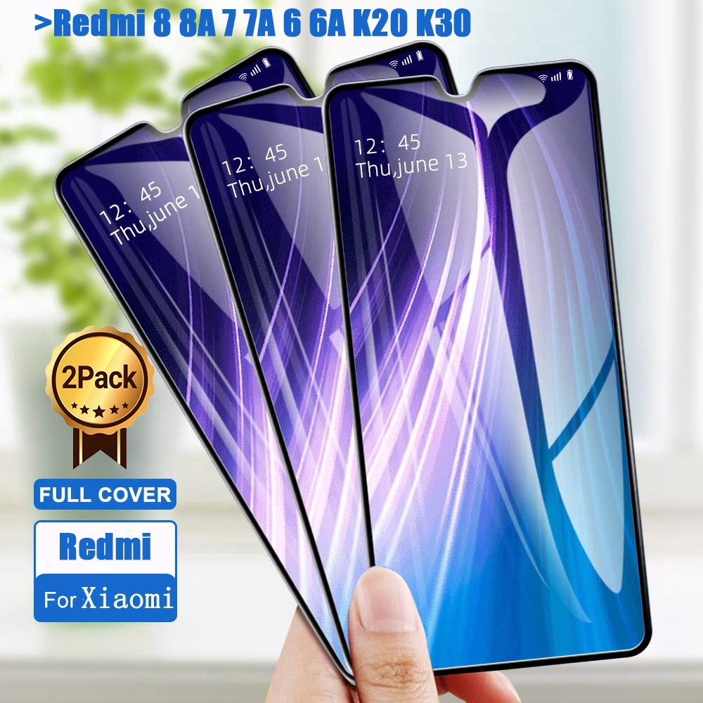 2 Pcs Full Cover Xiaomi Redmi 9 9a 8 8a 7 7a 6 6a Note 9s 9 9pro Note 8 8pro 7 7pro Tempered 3689