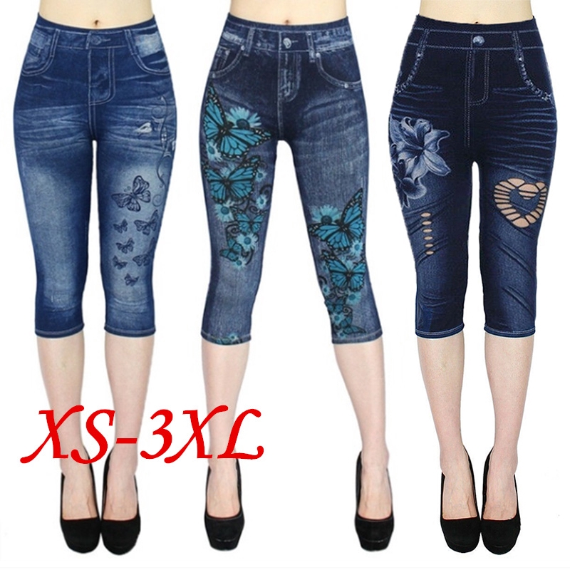 printed blue jeans