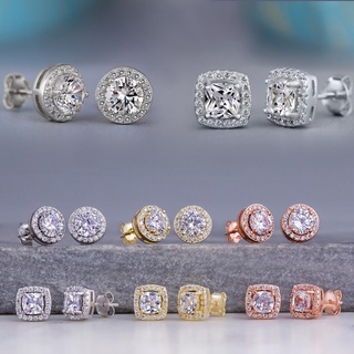 Trendy 925 Sterling Silver Diamond Stud Earring Party Wedding Earrings for Women Simple Shiny Zircon Stud Earrings