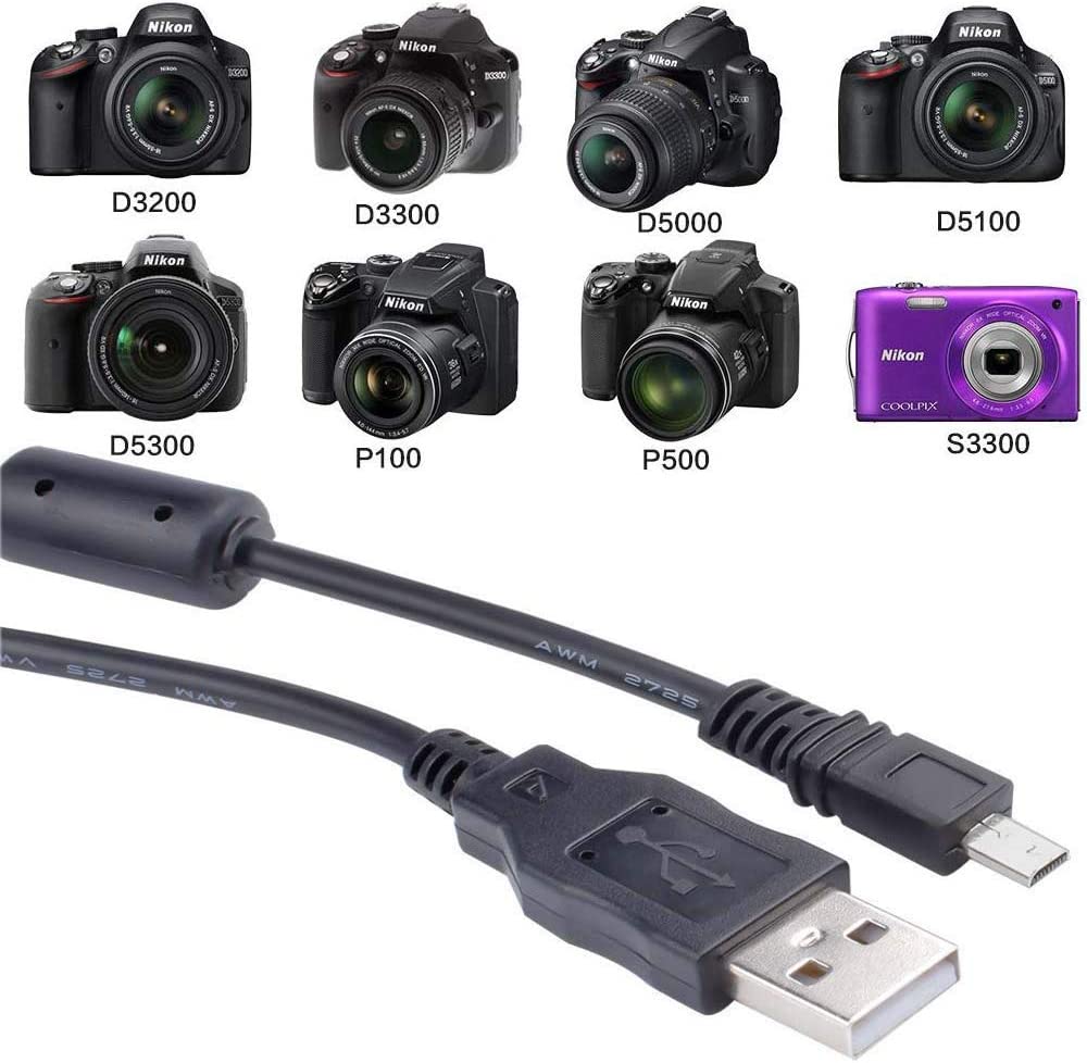 UC-E6 USB Data Cable Replacement Camera UC-E16 UC-E17 8 Pin Transfer Cord Compatible with Nikon Digital Camera SLR DSLR D3300 D750 D5300 D7200 D3200 Coolpix L340 L32 A10 P520 and More 1m/Black 