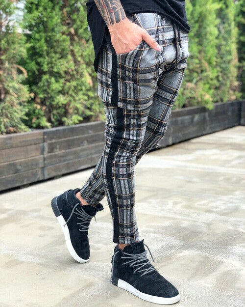 mens skinny tartan pants