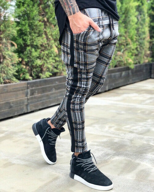 mens plaid stretch pants