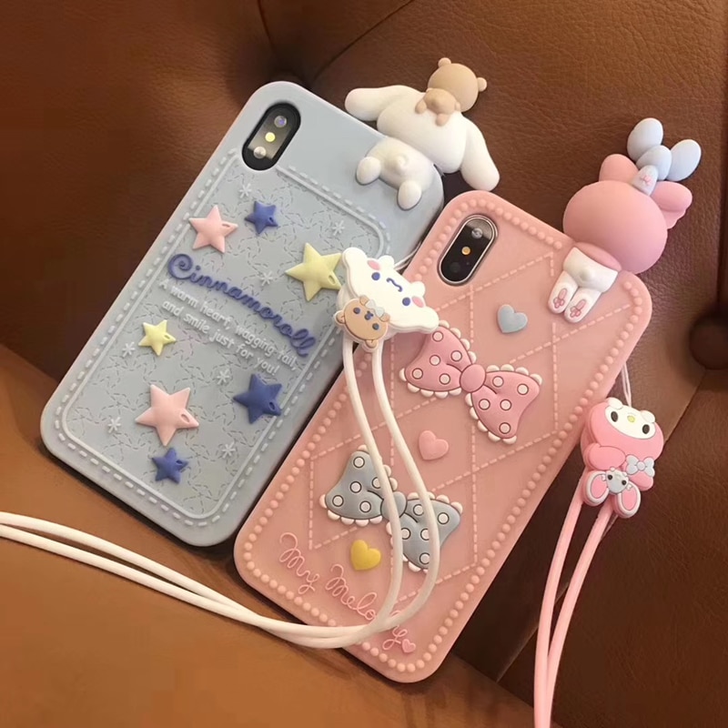 Lovely 3D Lanyard Cute Doll Japan Cartoon cat My Melody Soft Silicon Phone Case for iPhone 11 Pro Max XR XS MAX X 7 8 Plus Pink Cover 1 PC_ by Alberttom 