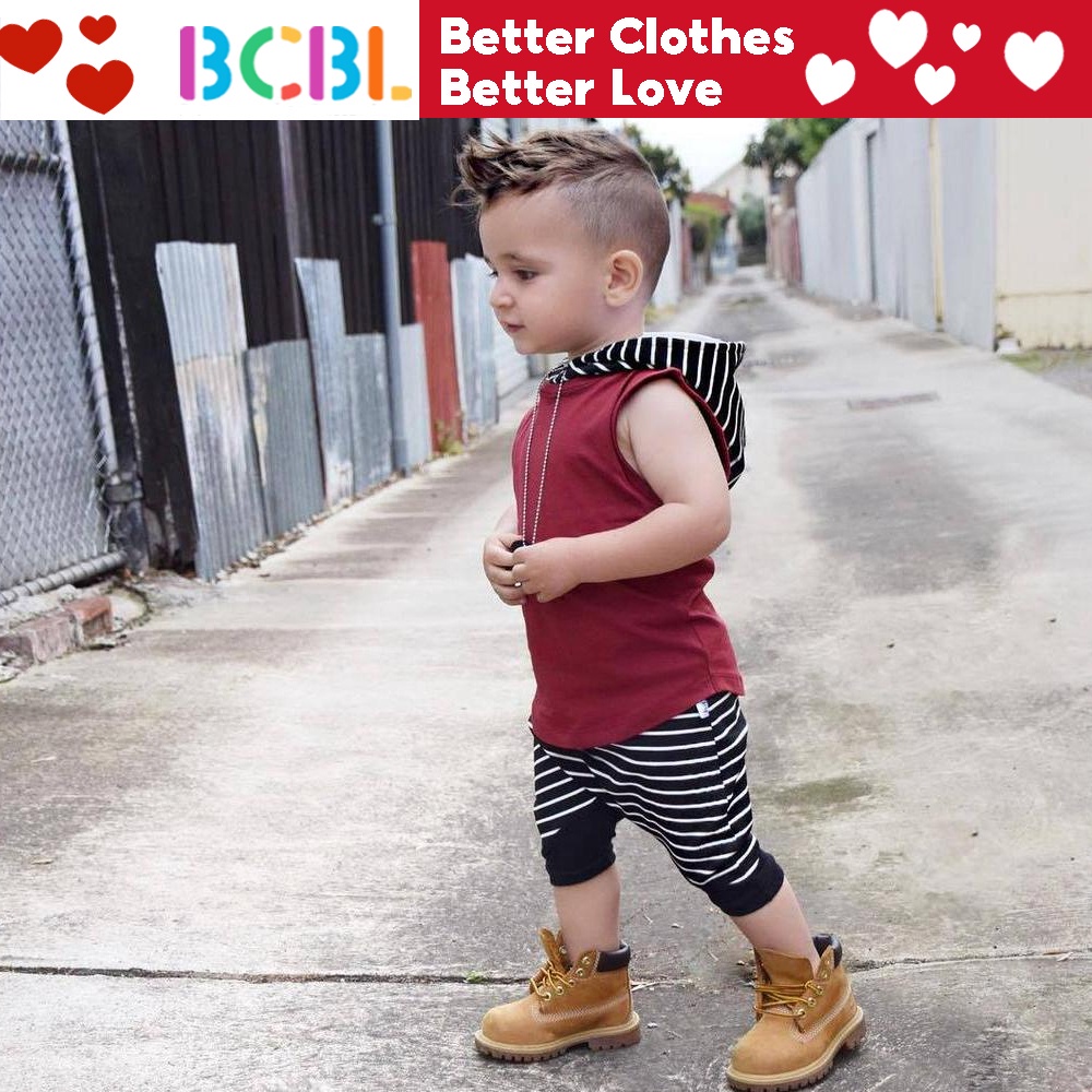 Cotton Cute Kids Baby Boy Vest Tops+Pants Shorts 2PCs Outfits Hooded Clothes Set 