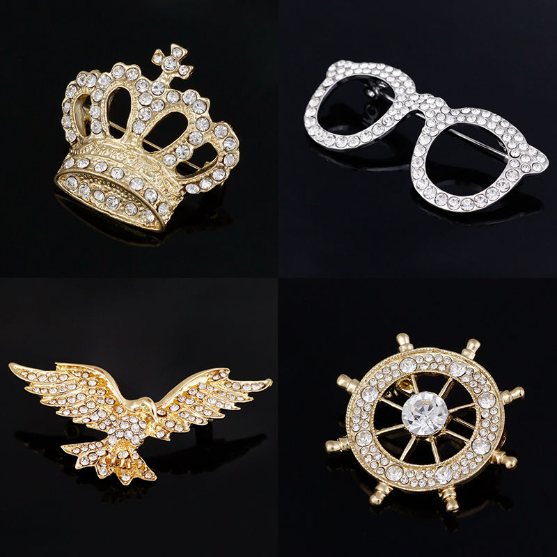 Crown Brooch Chain Jewelry Men Women Suit Shirt Classy Collar Pin Buckle Corsage Accessories