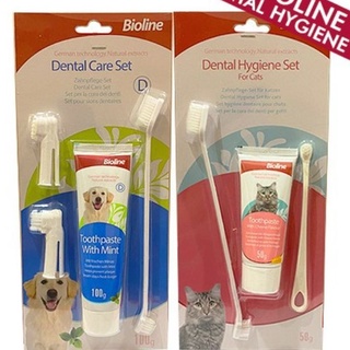 Bioline Cat, Dog Dental Hygiene Set - Toothpaste, Pet Toothbrush