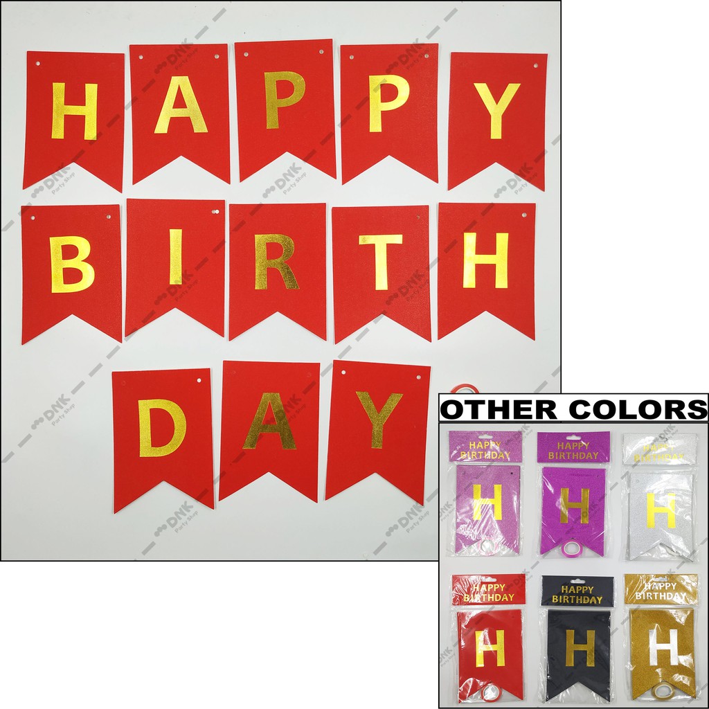 Cutout Flag Hanging Banner Gold Print Glitter Pattern Happy Birthday Pink Purple Silver Red Black Shopee Philippines