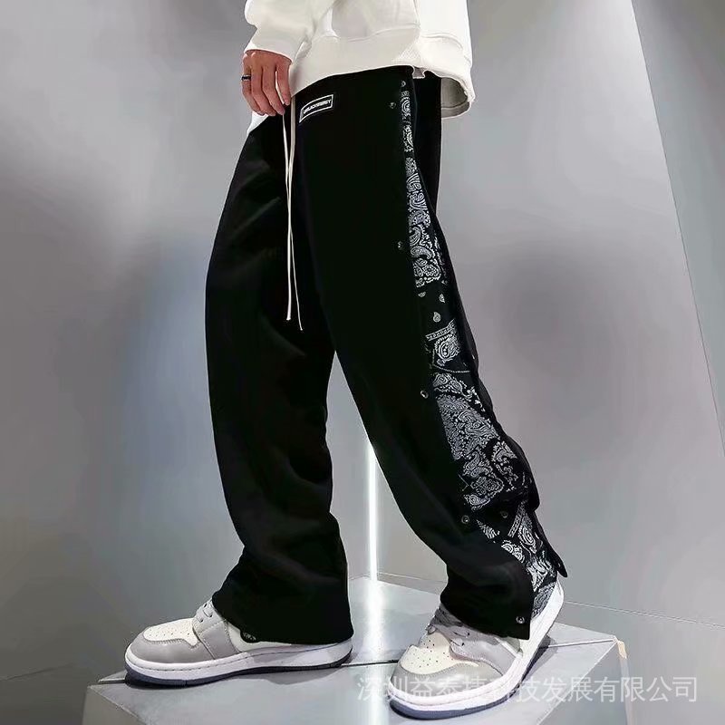 Buttoned Pants Men's Summer Street Wear Hip-Hop Plankton Handsome Cashew Flower Trendy Straight Loose Wide-Leg Drape Casual #6
