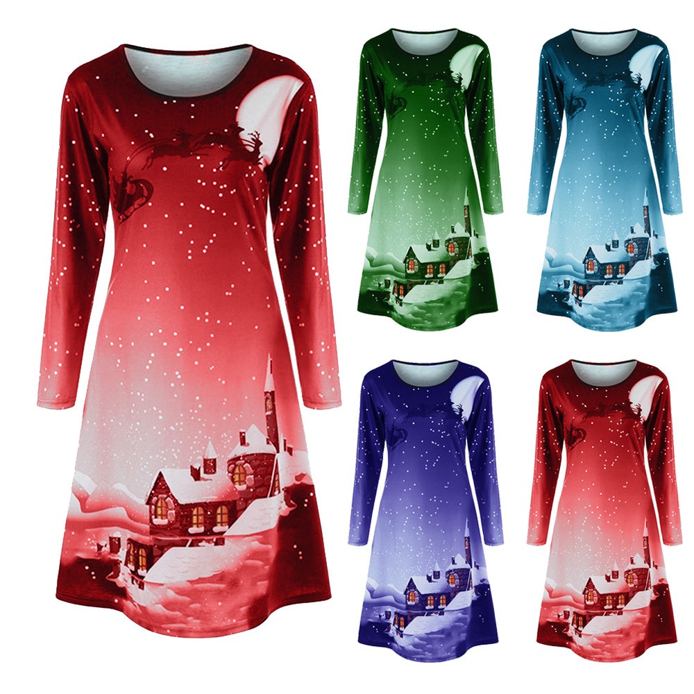 ladies christmas print dress