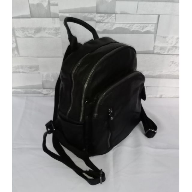 plain black leather backpack