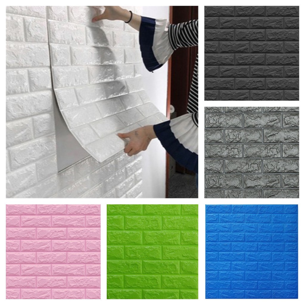 3D Brick Wall Stickers foam white thick DIY Self Adhesive 70×77cm Decor Foam Waterproof 