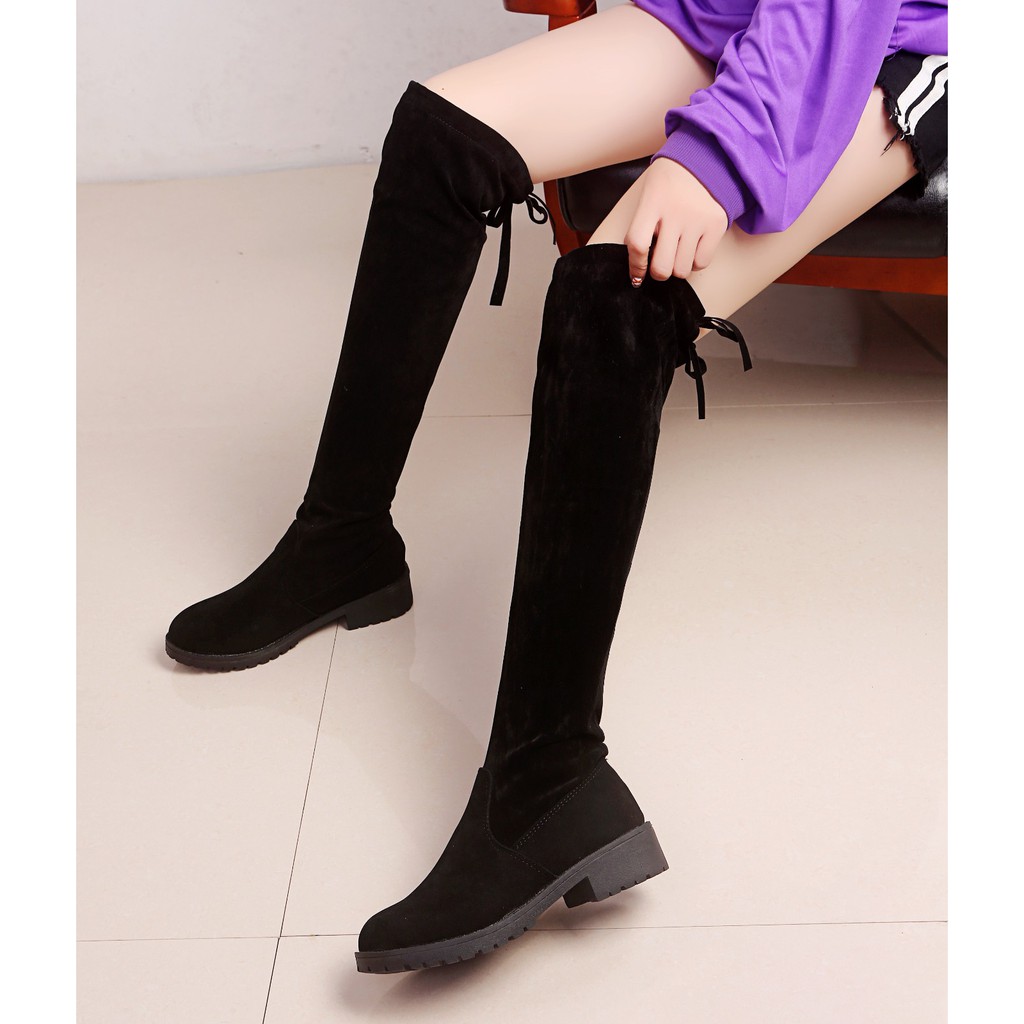 Bestseller Korea Fashion High BOots WOmen Low Heel Over The Knee Black ...