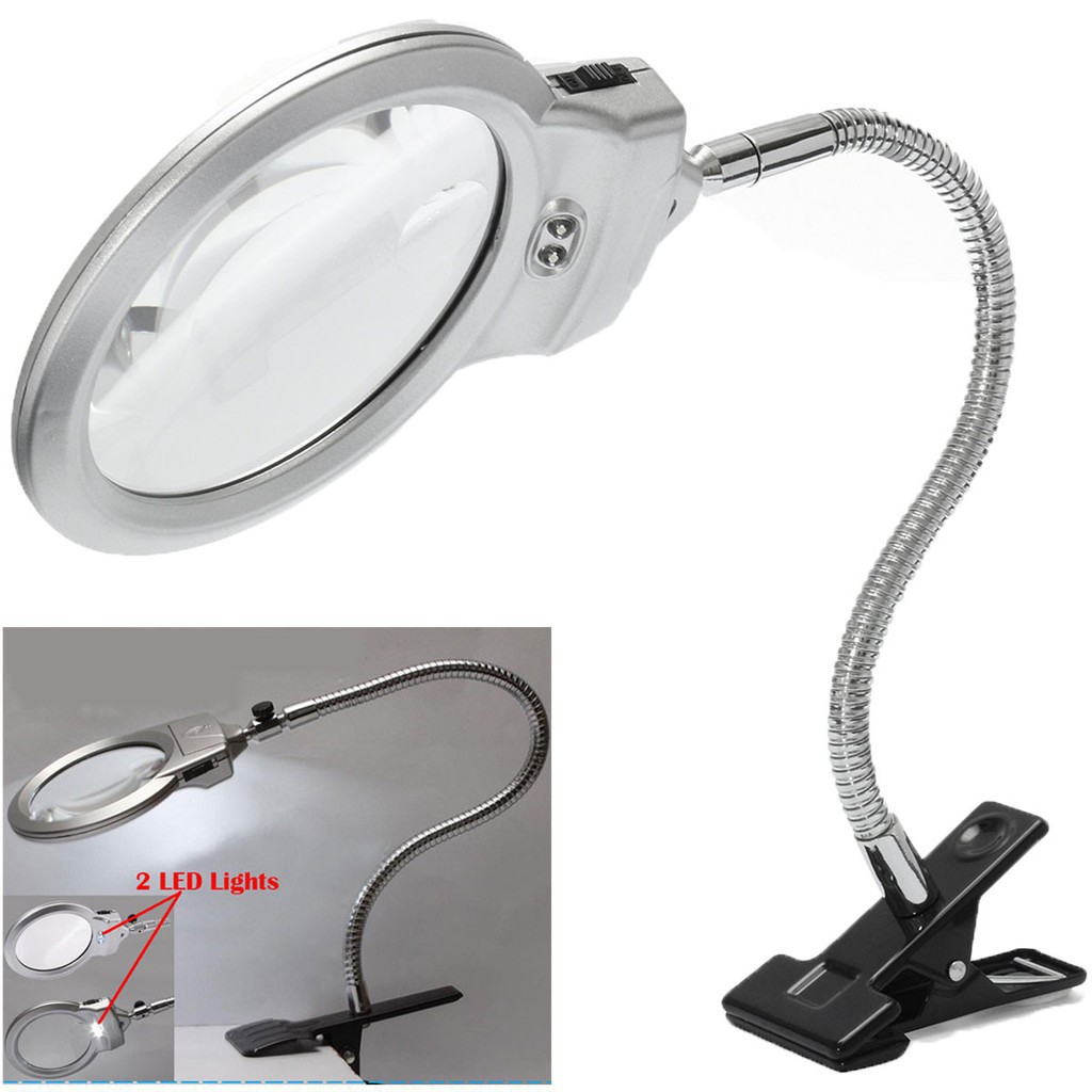 Large Lens Lighted Lamp Top Desk Magnifier Magnifying Glass With