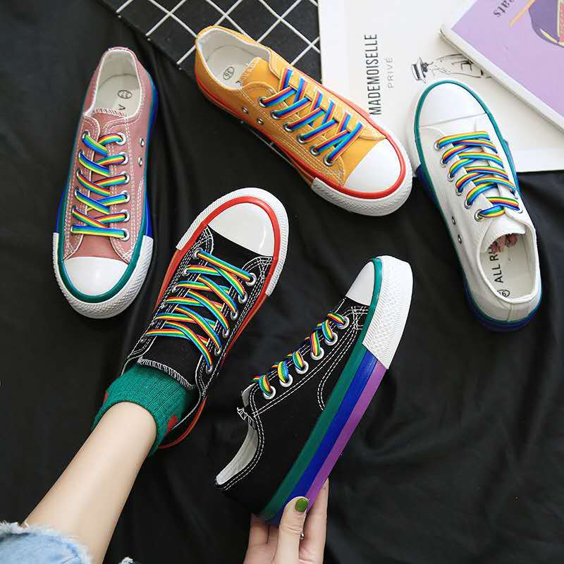 Korean fashion canvas shoes low cut women shoes rainbow