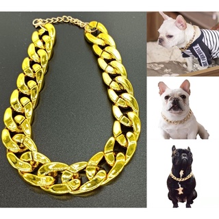 Pet Necklace Thick Gold Chain Plated Plastic Adjustable Dog Collar For  Dogs Bulldog Training