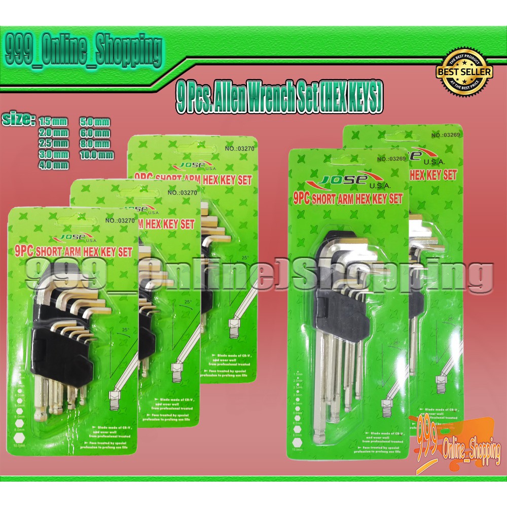 9 Pcs. Allen Wrench Set (HEX KEYS) JOSE Shopee Philippines