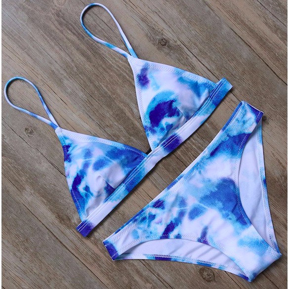 blue and white tie dye bikini