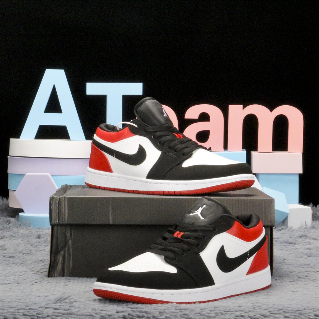 Nike Air Jordan 1 Low Basketball Shoes For Men Black White Red Low Cut Shopee Philippines