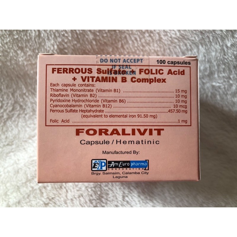 FORALIVIT Ferrous Sulfate + Folic Acid + Vitamin B Complex Shopee