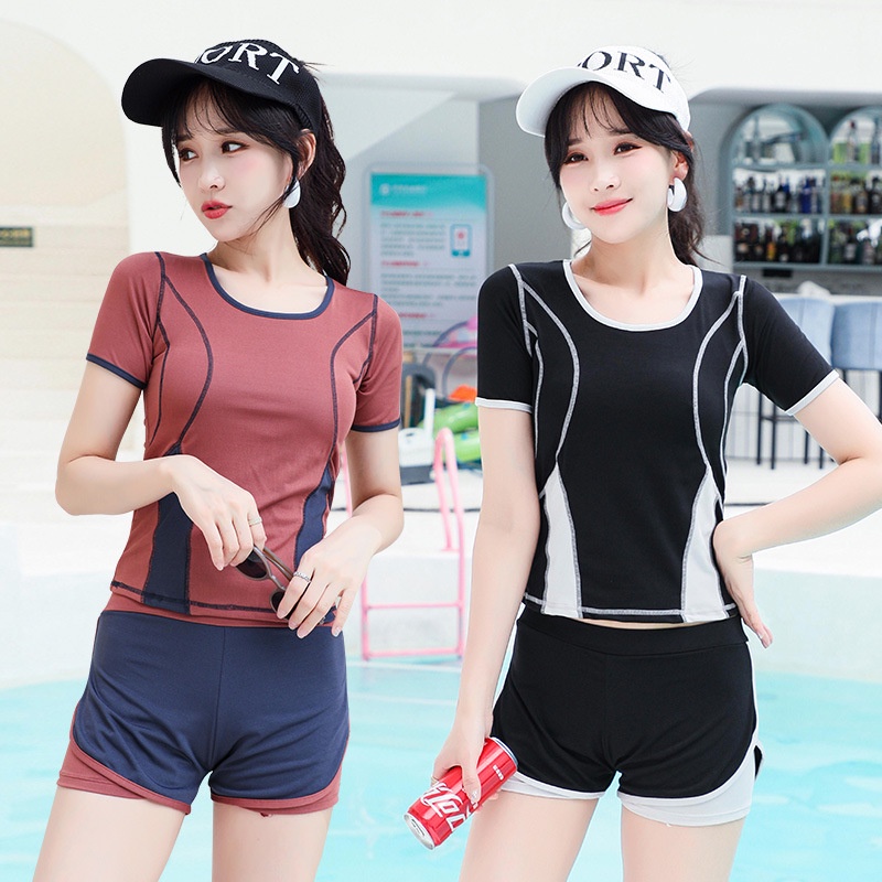 Simple and Conservative Female Student Swimsuit Hot Spring Beach Solid ...