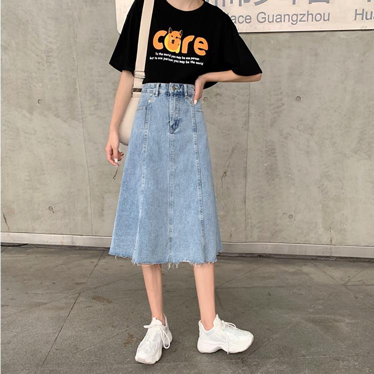 a line long denim skirt