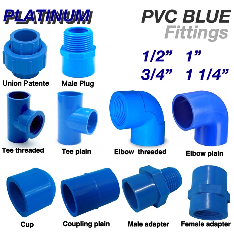 Pvc Blue Fittings 1 2 3 4 1 1 1 4 Elbow Tee Coupling Male Adapter Female Adapter Cap Plug Shopee Philippines