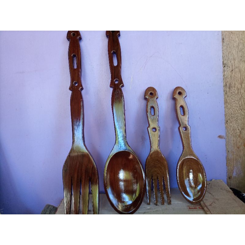 Walldecor set big spoon and fork made in (magcono wood) Shopee Philippines