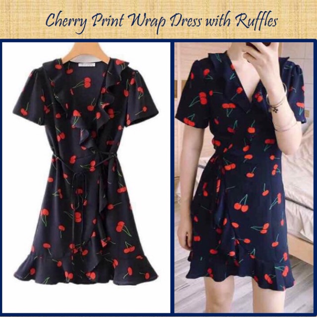 cherry wrap around dress