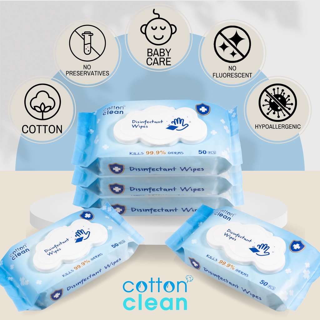 Cotton Clean 50 Sheets Wet Wipes Antibacterial Disinfectant Cleansing