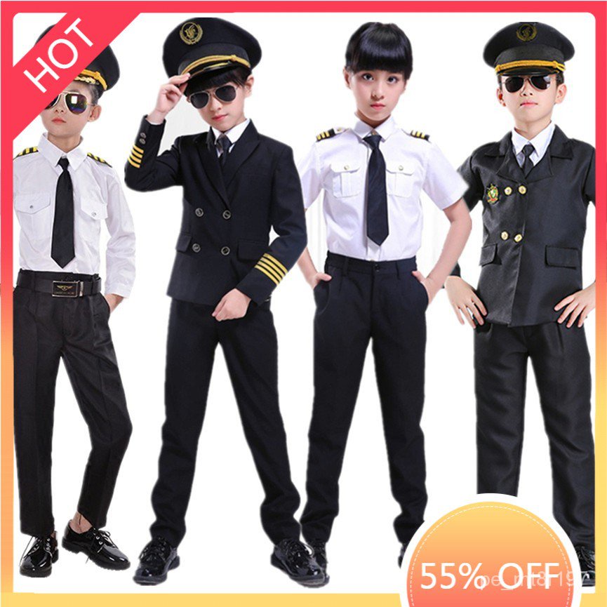 Kids Pilot Costumes Cosplay Halloween Flight Attendant Uniform For Boys ...