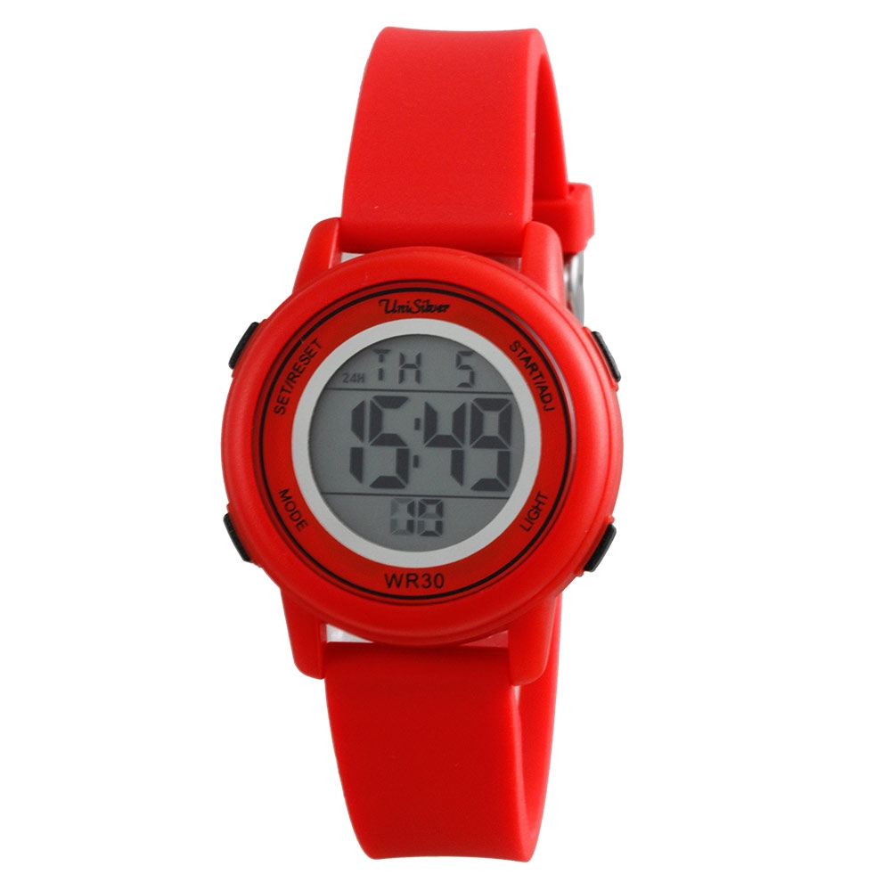 red digital watch