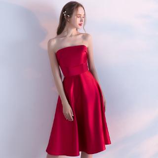 red strapless evening dress