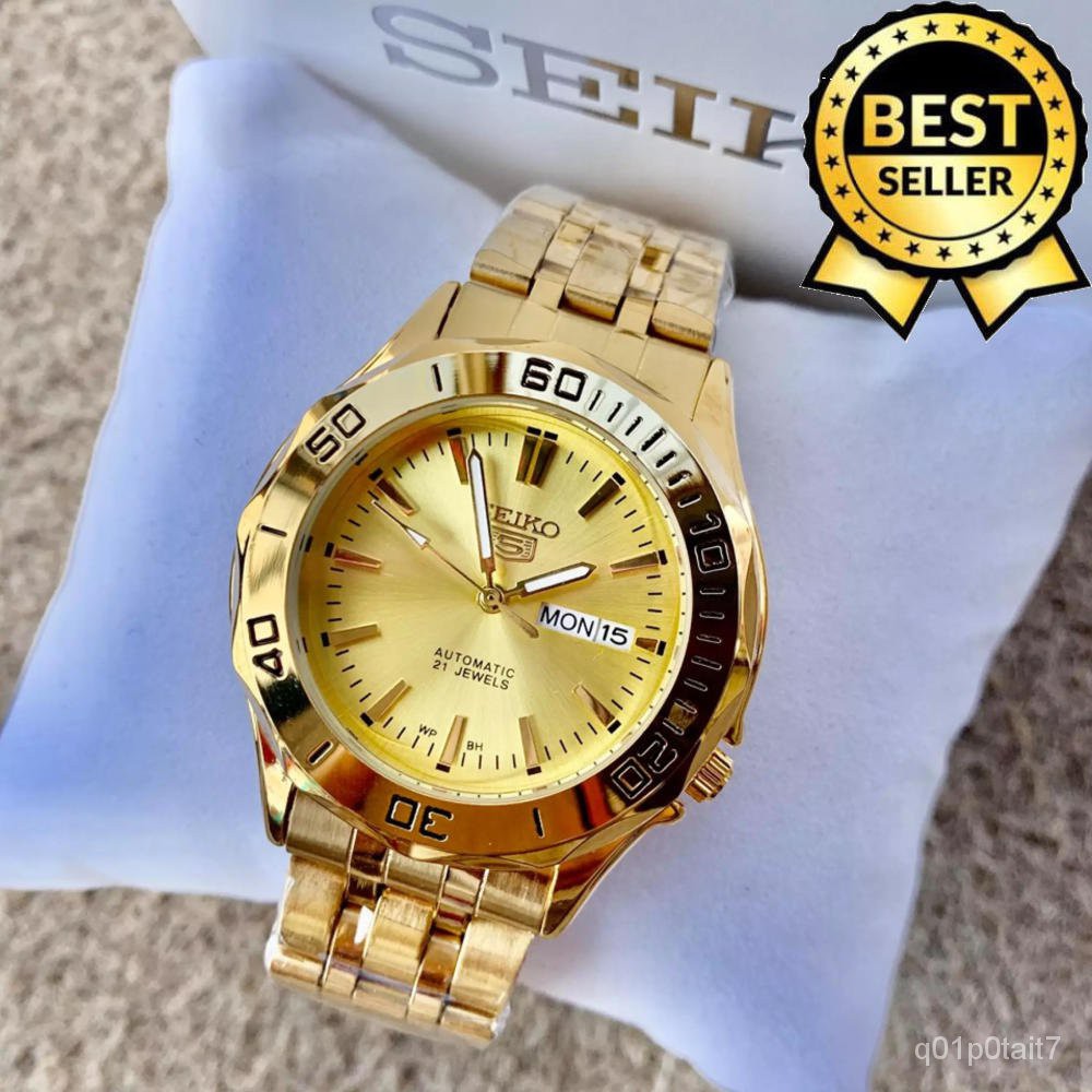 Seiko 5 Expensive Water Resist Day & Date 21 Jewels Auto Hand Movement All  Gold Mens Watch uwM2 | Shopee Philippines