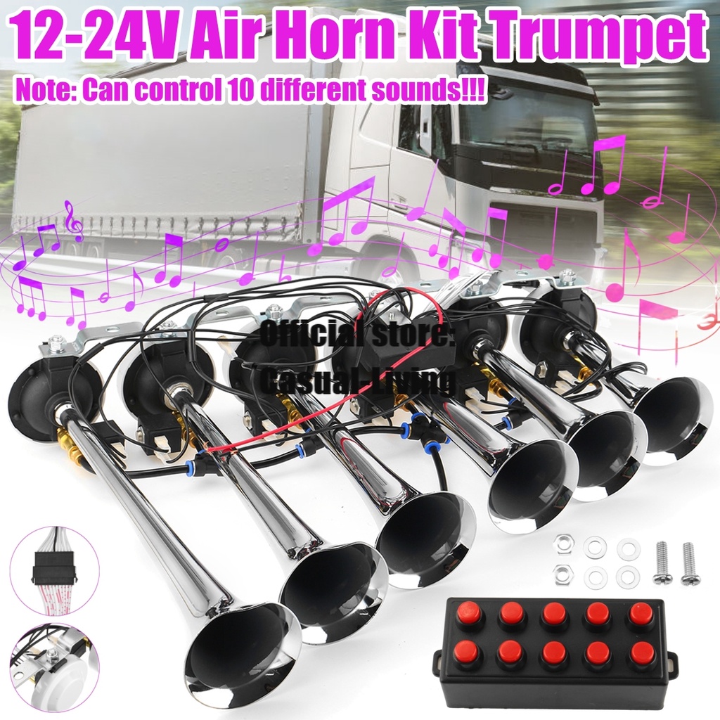 12V/24V 10 Different Sounds Control 6 Trumpet Car Air Horn Kit Ultra