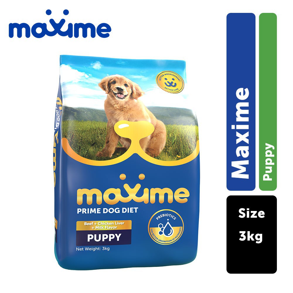 Maxime Dry Dog Food Puppy (Beef, Chicken Liver & Milk) (3kg) Shopee