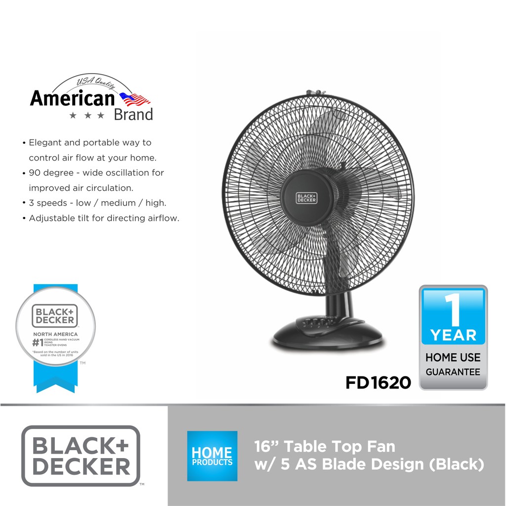 Black Decker Table Top Fan With 5 As Blade Design And Variable Speed Settings Shopee Philippines