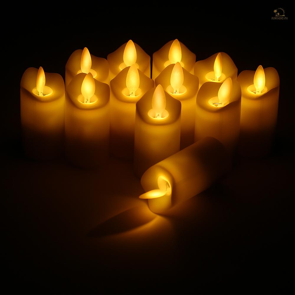SUPH 12 PCS Rechargeable Flameless Candles Realistic Warm Yellow LED Cordless Pillar Candles Electric Candle Lights with Flickering Flame for Christmas Halloween Festivals Wedding