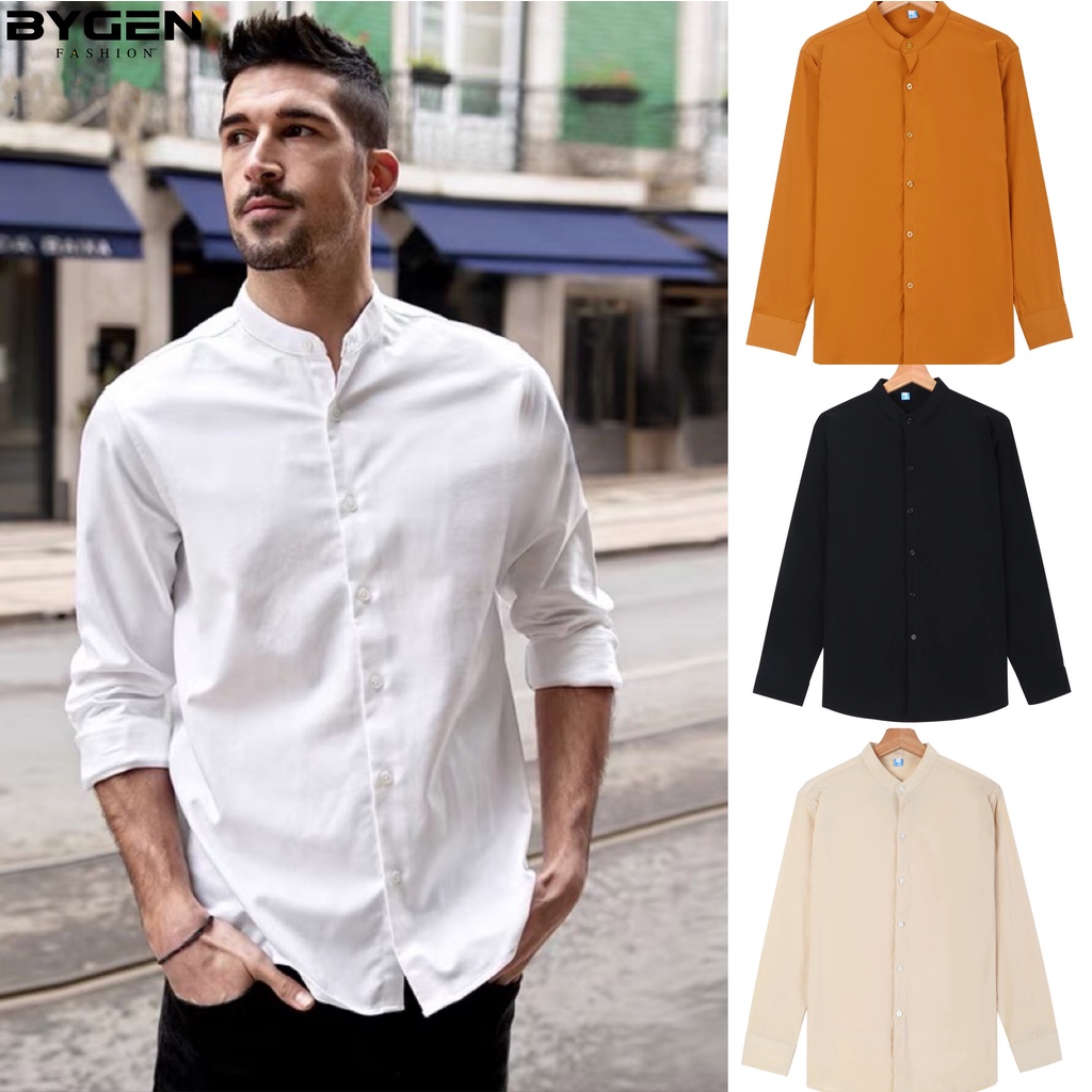 Chinese Collar Long Sleeve Polo Full Button For Men #3