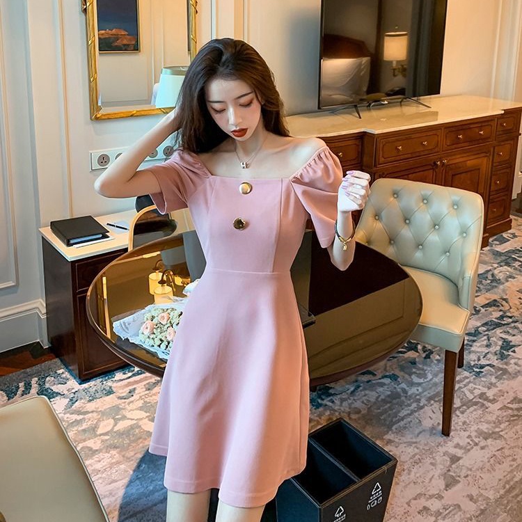 Summer dress Korean mini pink dress for woman peach dress formal party