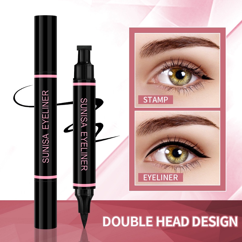 Sunisa 1pcs Double Head Waterproof Eyeliner Pen Cat Eye Winged Eye Eyeliner Cosmetic Seal Stamp 