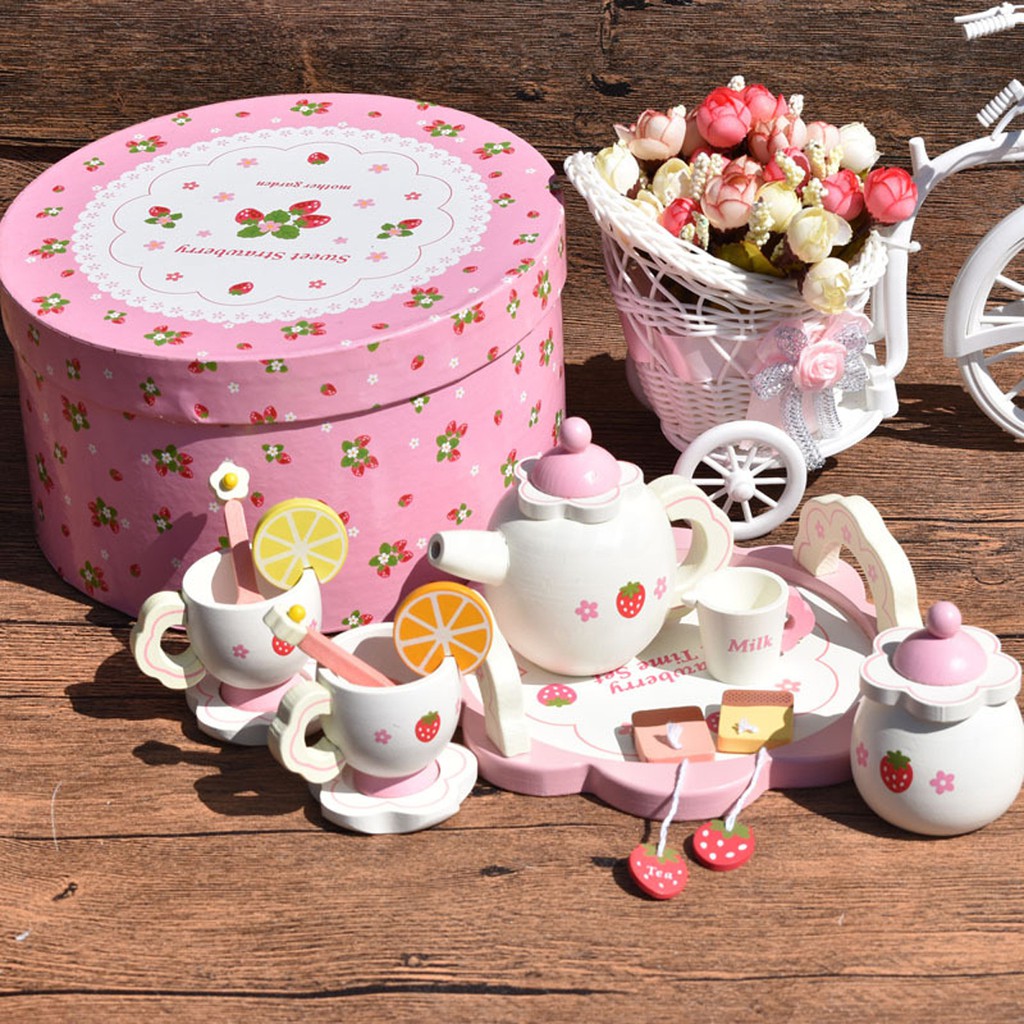 pink wooden tea set