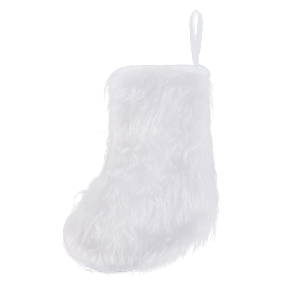 Christmas Stocking White Fluffy Plush Socks Candy Gift Bag Xmas Tree Decor L/&6