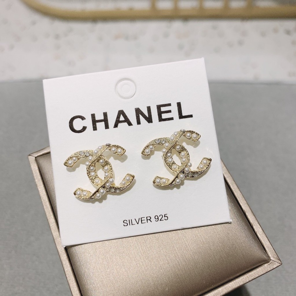 Chanel Earring Fashion 925 Silver Pearl Earrings Rose Gold Jewelry | Shopee  Philippines