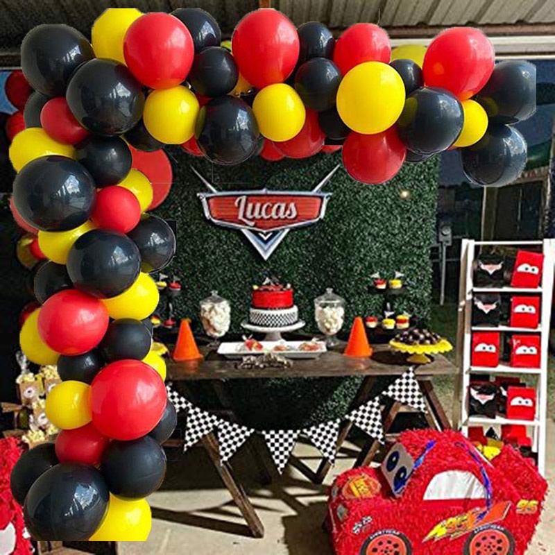 87 Pieces/Set Racing Themed Party Decorations Red Black Yellow Balloon ...