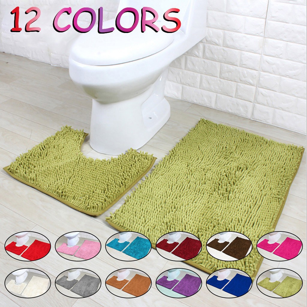 Bathroom Carpet Chenille Bath Mat Set Soft Plush Non-Slip Shower Carpet