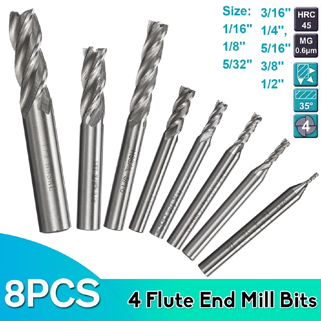 DE **VARIOUS SIZES**  SEE BELOW FOR SIZES & AVAILABILITY 4 FLUTE HSS ENDMILL