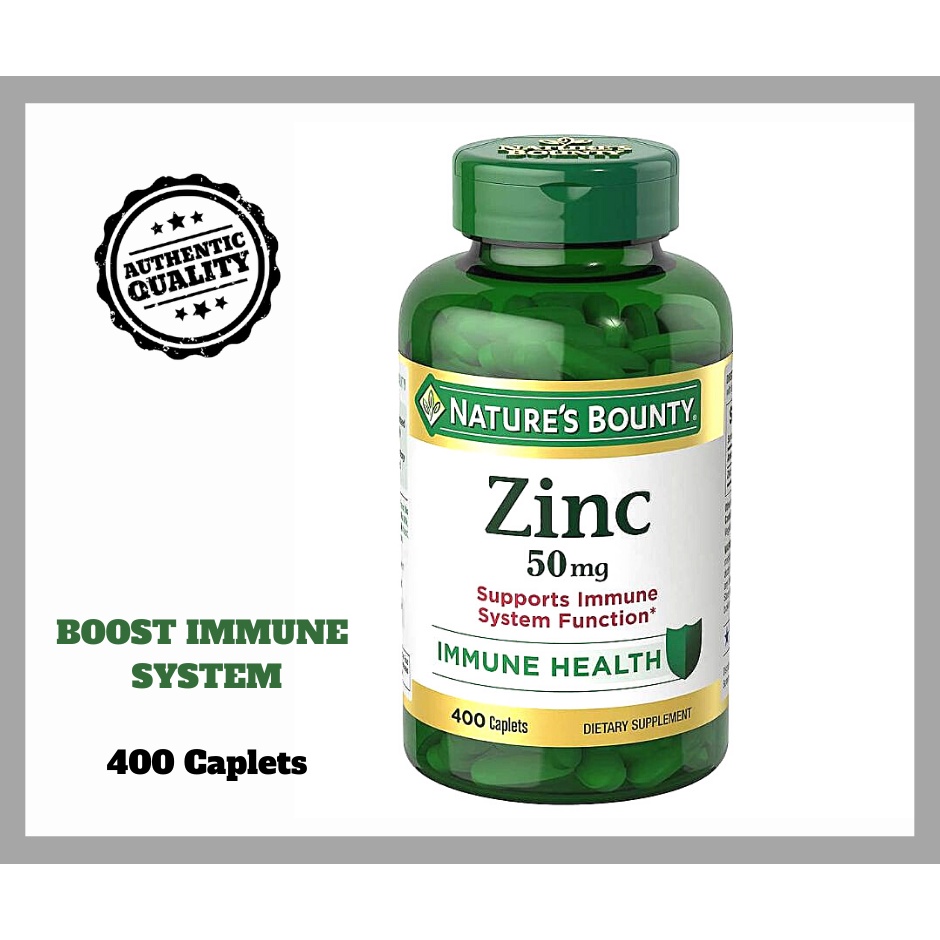 NATURE'S BOUNTY ZINC 50MG IMMUNE HEALTH 400 CAPLETS PRODUCT OF USA 100 AUTHENTIC MULTIVATIMINS